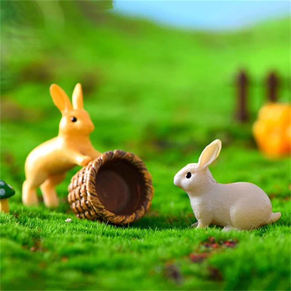 

2Pcs Cute Bunny Micro Landscape Mini Rabbit Figurines Miniatures Fairy Dollhouse Ornaments Home Garden Bonsai Moss Decoration