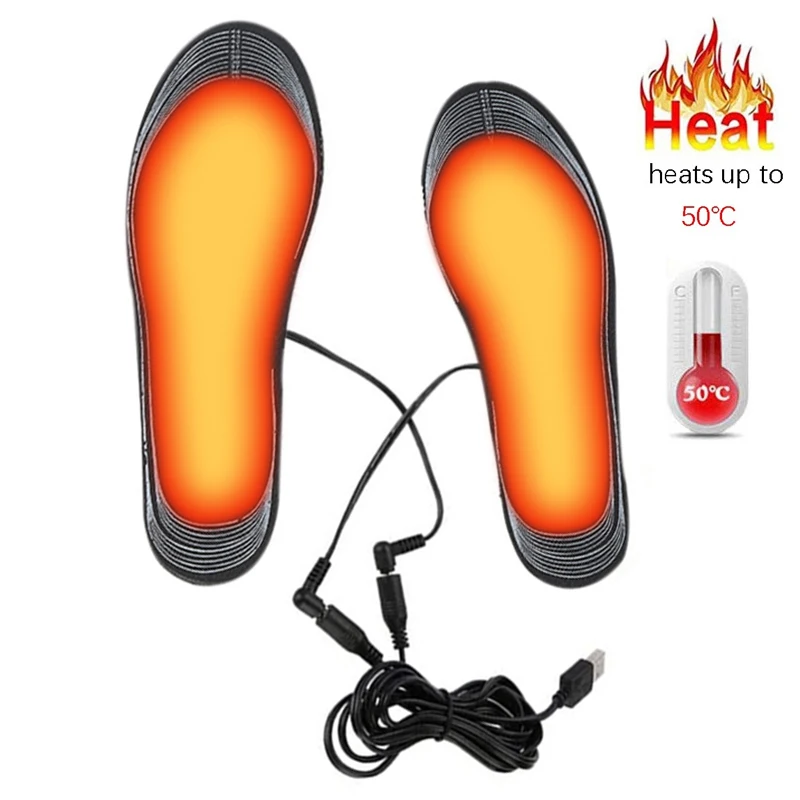 USB Heated Shoe Insoles Outdoor Warm In Winter Rechargeable Electric Heateds Sockliner Adjustable Size Warm Sockliners Washable