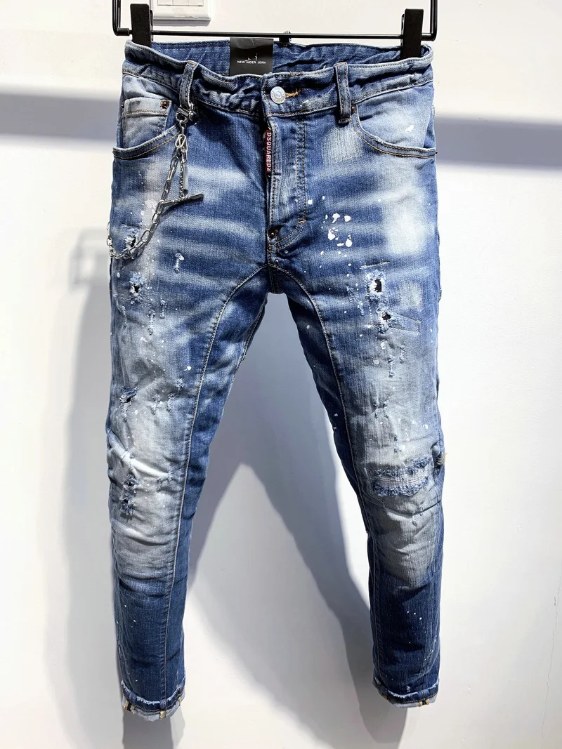 

New DSQUARED2 Men's/Women's Stitching Ripped Jeans Fashion Slim Three-Dimensional Cut Patch Elastic Feet A361
