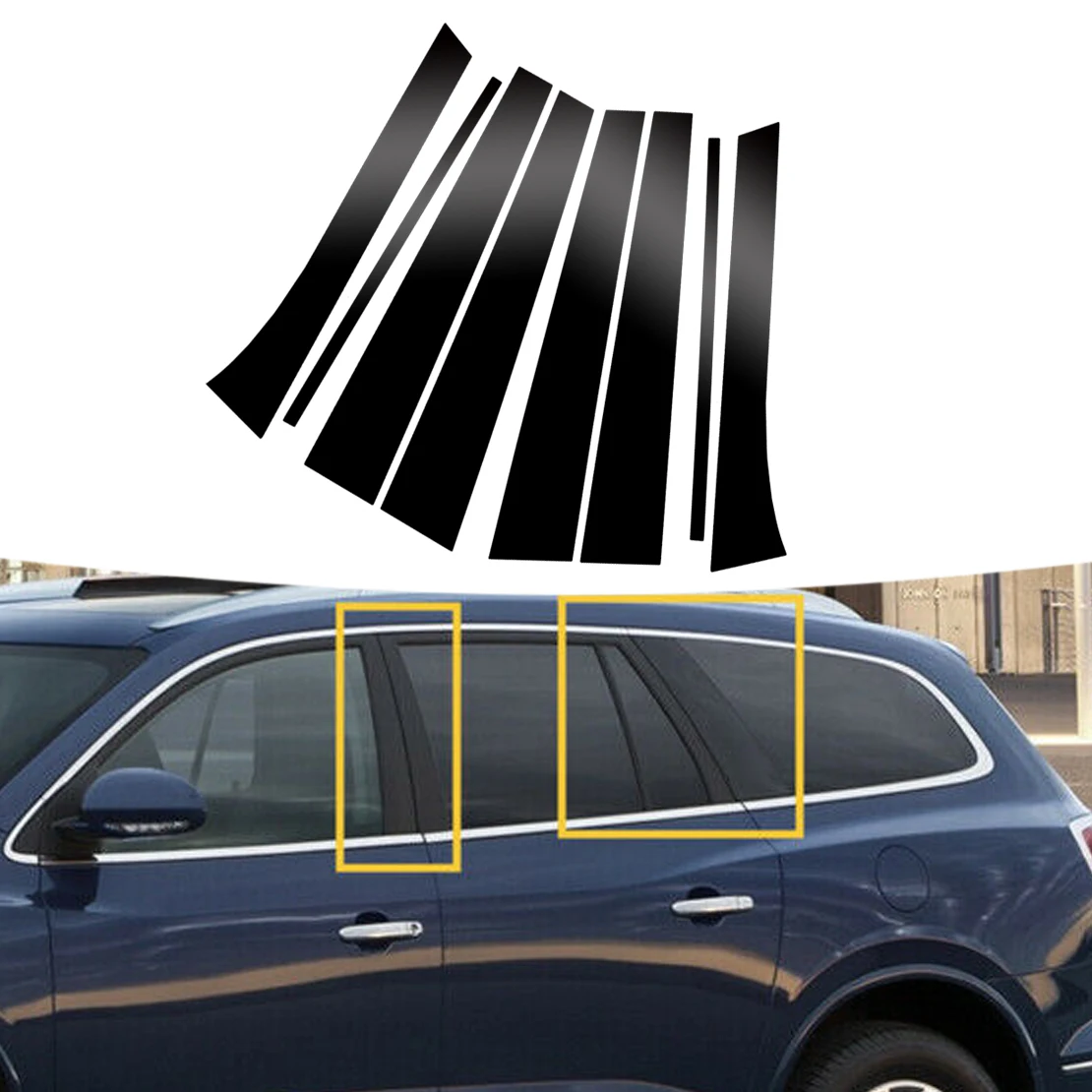 

8 шт./компл. дверь, окно, фотопанель, наклейка, Обложка, комплект из поликарбоната, пластик, подходит для Buick анклава 2008-2014 2015 2016 2017 глянцевый че...