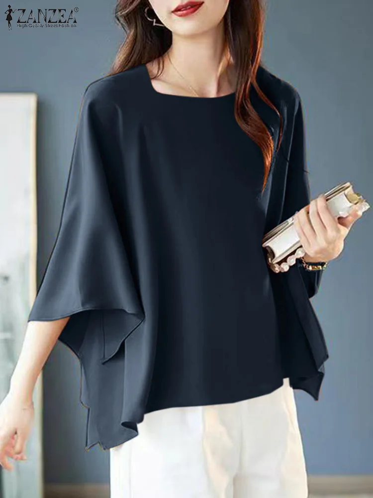 Zanzea Женская Повседневная Блузка С Круглым Вырезом И Рукавами-дельманами Длина 3/4