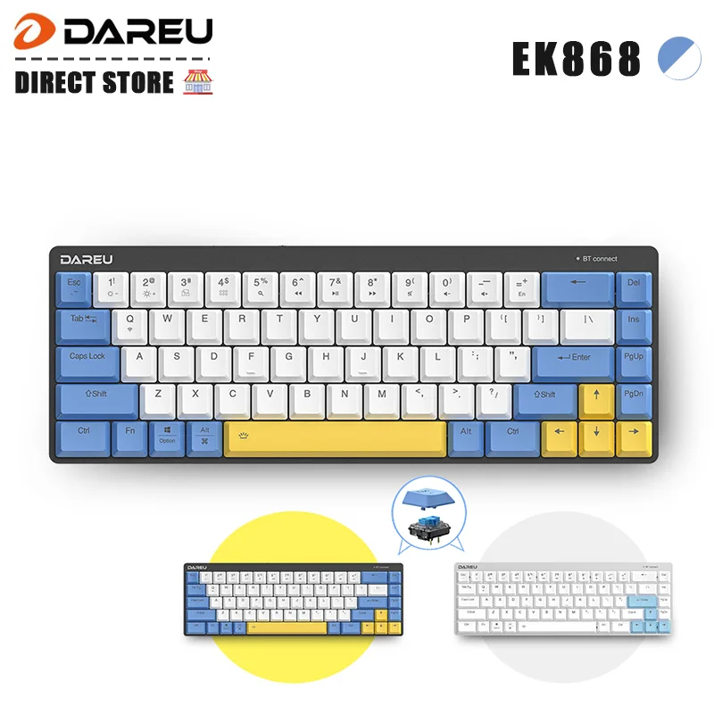 Dareu EK868 Low Profile Switch Mechanical Wireless Keyboard Bluetooth 5.1 Extra-Thin Rechargeable Gaming Keypads For 3 Devices