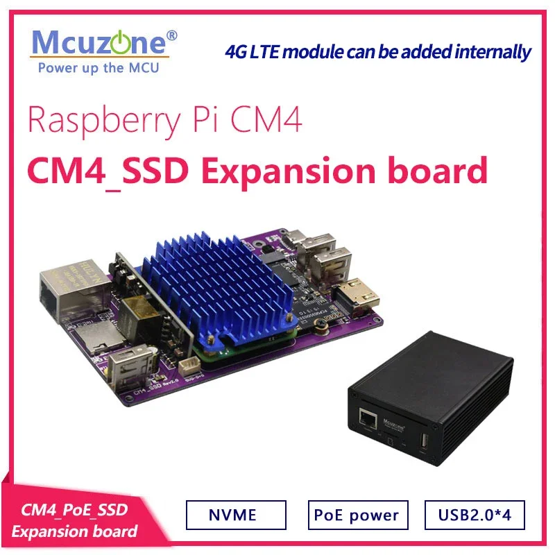 Плата расширения Raspberry Pi CM4 POE_SSD Алюминиевый корпус NVME M.2 USB HDMI 4G LTE FAN