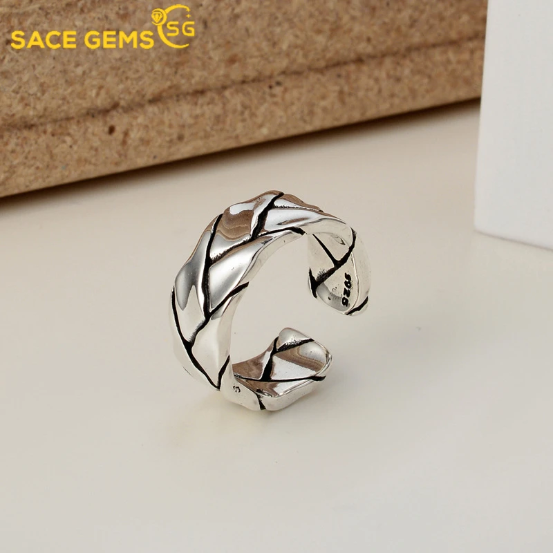 

SACE GEMS S925 Sterling Silver Irregular Do Old Rings Men and Women Ins Versatile Fashion Thai Silver Ring Opening Adjustable