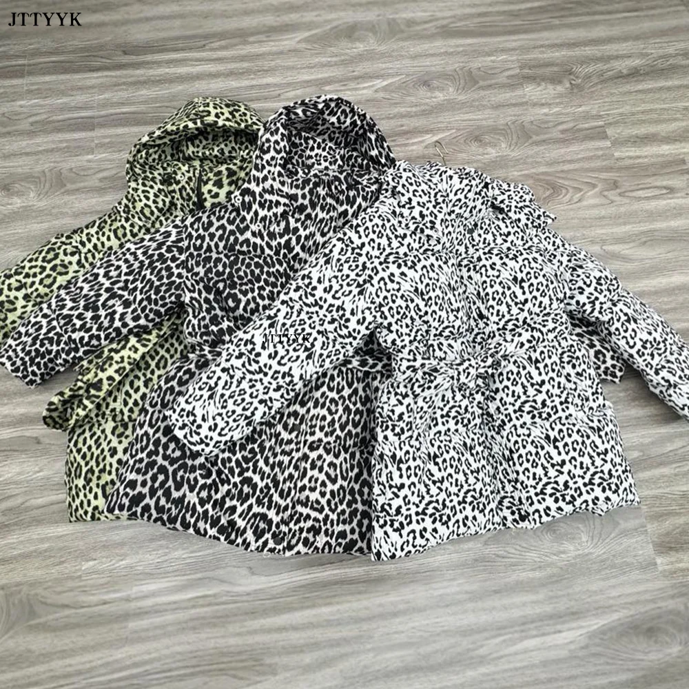 Свободное женское теплое пальто с хлопковой подкладкой и леопардовым принтом