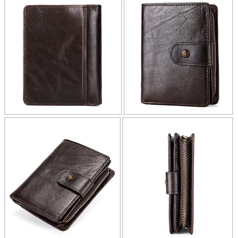 2022 New 100% Leather Crazy Horse Leather Multifunctional 12 Card Men's Wallet Leather RFID Buckle Leisure Retro Leather Wallet