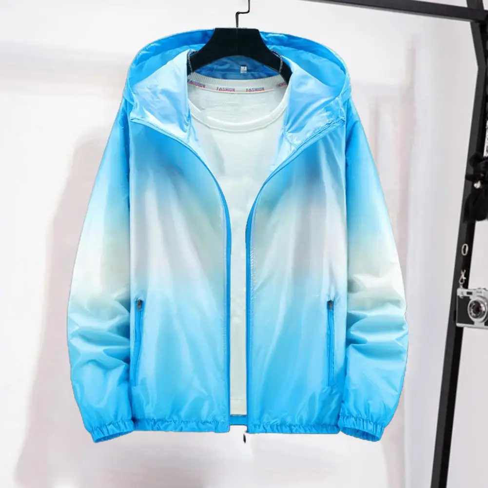 

Men Sun Protection Coat Winproof Anti-UV Jacket Breathable Quick Dry UV Protection Coat Gradient Color Polyester Hooded Jacket