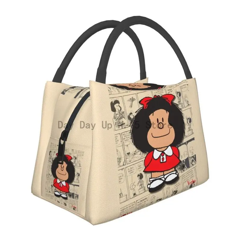 

Mafalda Manga Thermal Insulated Lunch Bag Women Quino Comic Cartoon Resuable Lunch Tote for Work Travel Storage Meal Food Box