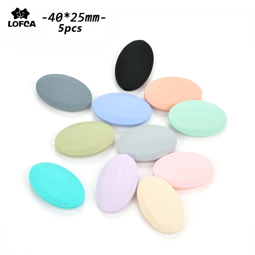 LOFCA 5pcs Flat Oval Teething Beads Silicone Baby Teether Nursing diy Chew BPA Free Pearls Necklace Jewelry