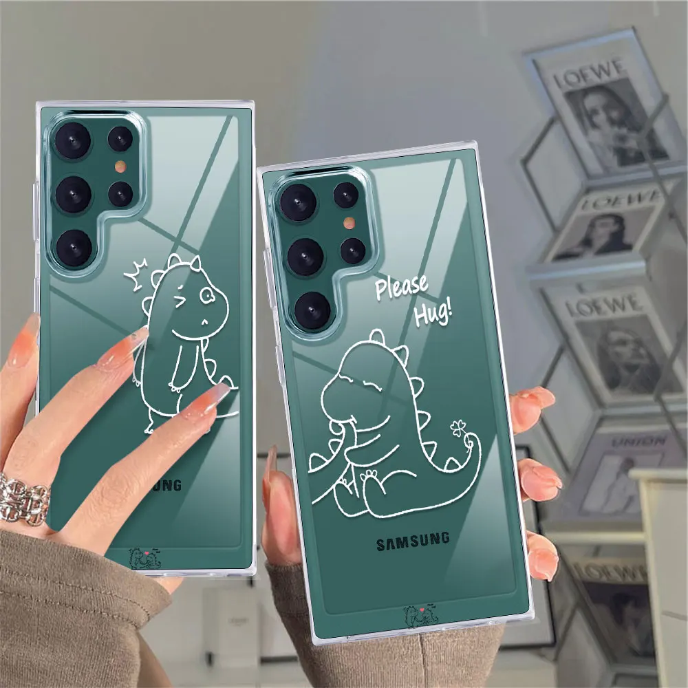 

Cute Dinosaur Doodle Phone Case For Samsung Galaxy A53 5G S21 S22 S22 Plus S22 Ultra Transparent Shockproof Hard PC Fundas