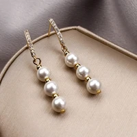 tassel silver color earring dangle three luminous little pearls earring high quality korea stylish for women earring fine jewely
