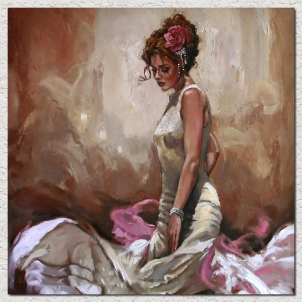 

Красивая картина маслом для женщин, думающая перед тем, как показать, женское художественное изображение на холсте, ручная роспись, высокое ...