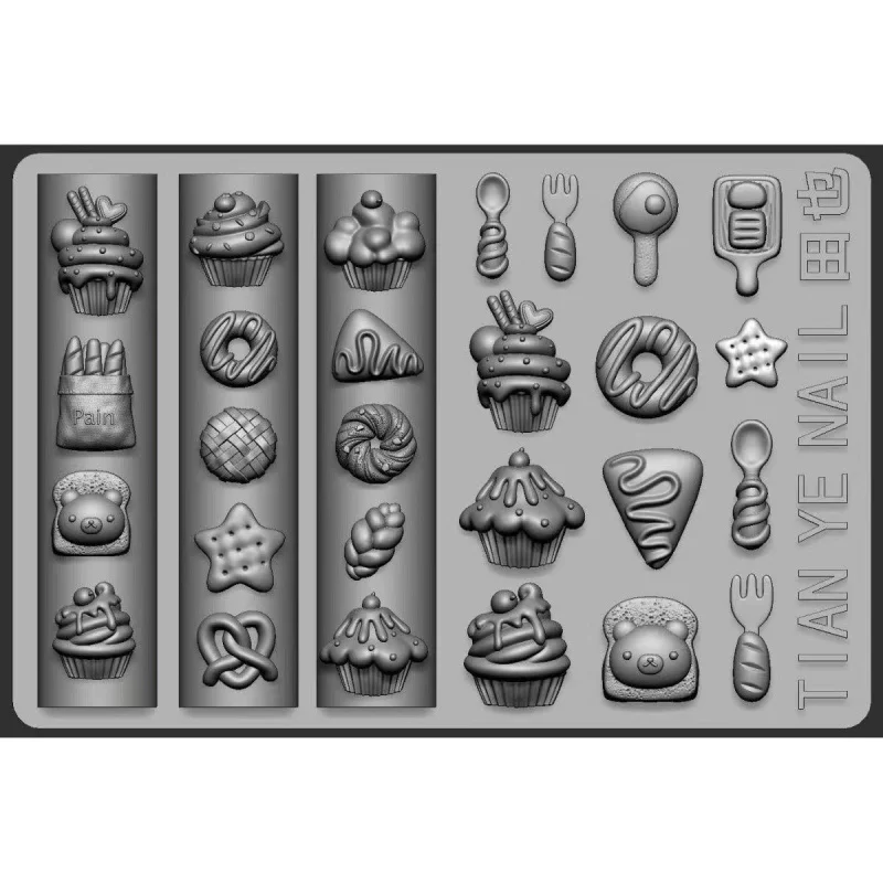 Фото 1 шт., торт, мороженое, свинья, пончики, 3D акриловая форма, украшение для ногтей, дизайн «сделай сам», силиконовый шаблон для ногтей, форма для ногтей №3