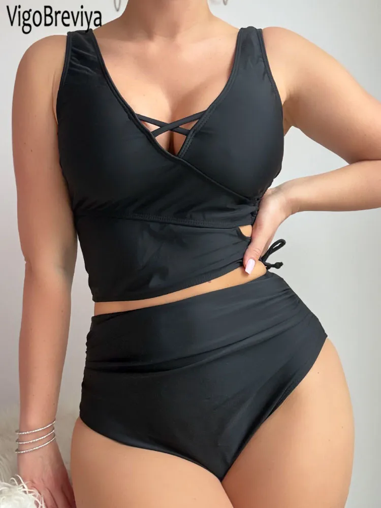 VigoBreviya 2025 сексуальный однотонный купальник на бретелях женский крест пуш-ап