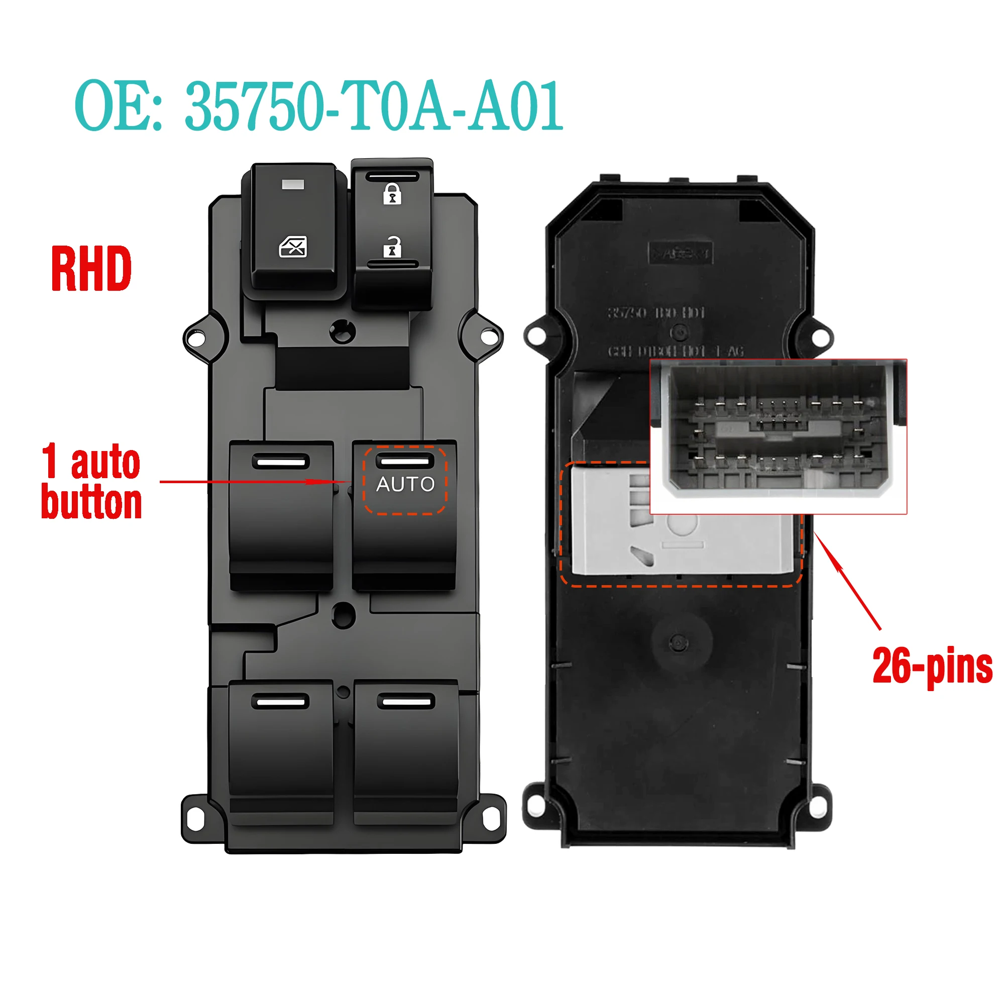 Фото 35750-T0A-A01 35750T0AA01 Для Honda CRV CR-V Civic 2011-2017, кнопка главного переключателя управления стеклоподъемником правой двери (правый руль) №3
