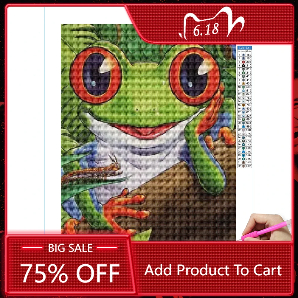 

5D Diy Diamond Painting Cartoon Big Eye Frog Crystal Animal Cross Stitch Kits Diamond Mosaic Embroidery Full Drill Home Decor