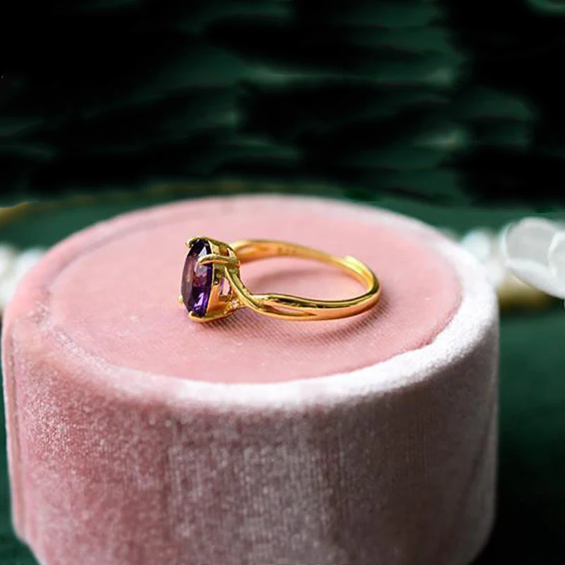 Оригинальный дизайн инкрустированные овальные Регулируемые кольца с аметистом