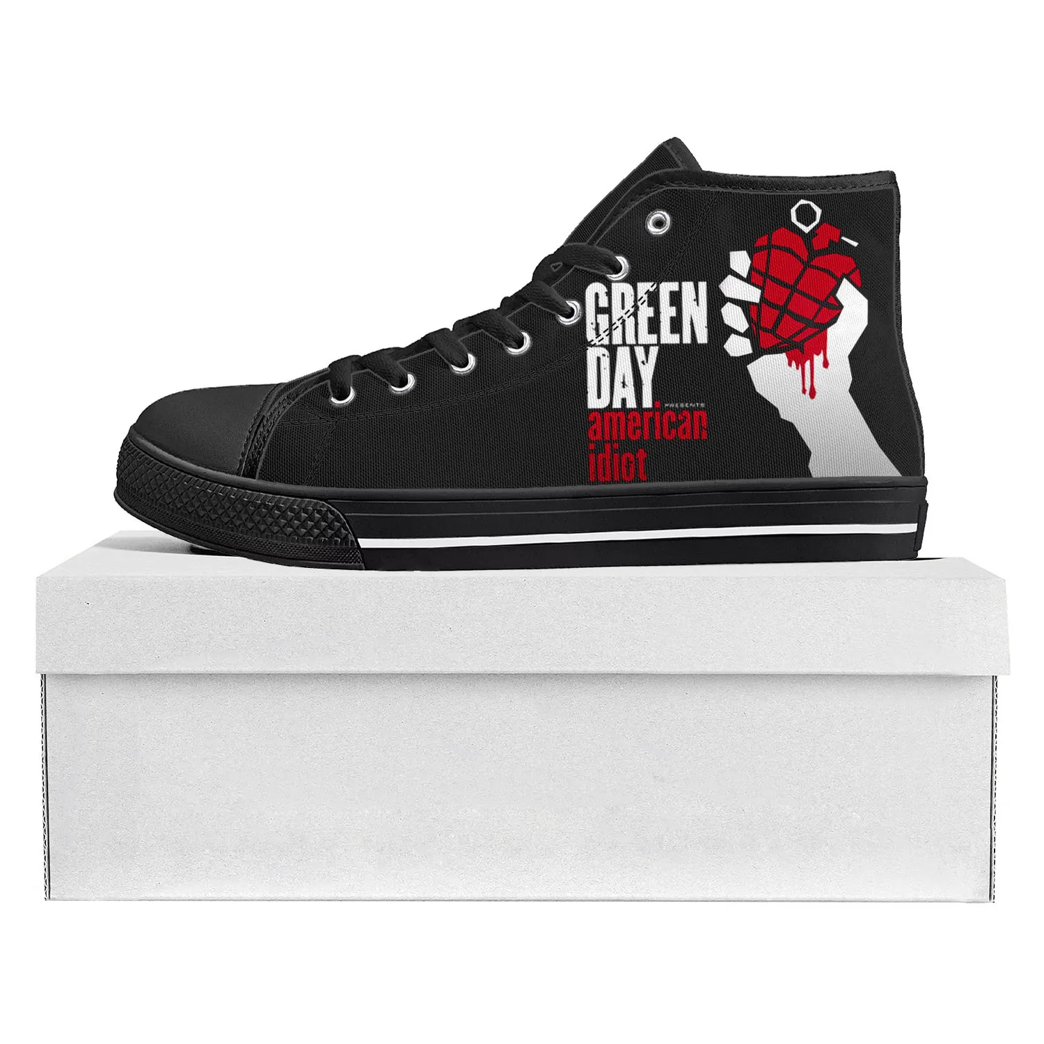 

Green Day Pop Rock Band High Top High Quality Sneakers Mens Womens Teenager Canvas Sneaker Casual Couple Shoes Custom Shoe Black