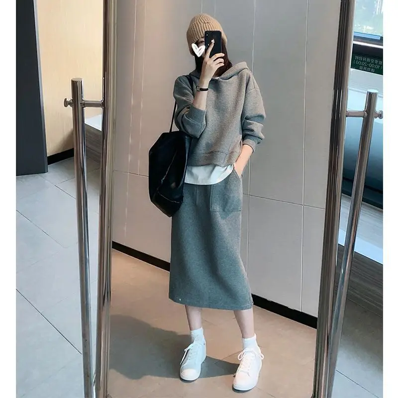 

Женские костюмы, толстовки, топы, длинная юбка, Модный повседневный весенний элегантный офисный Женский комплект, качественная толстовка, платье Y2K, уличная одежда