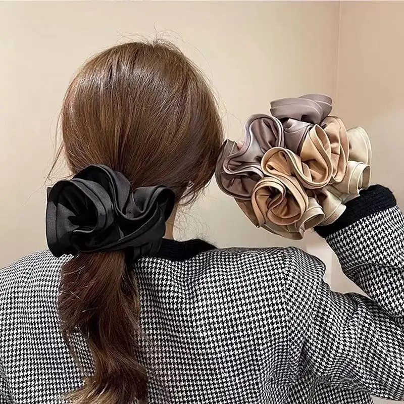 

Korean Silk Oversized Scrunchies For Women Elastic Hair Bands Ponytail Holder Rubber Band Elegant Satin Hair Rope Hair Accessory