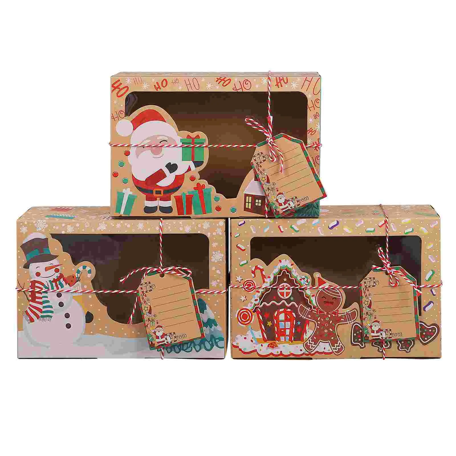 

Christmas Cookie Boxes Kraft Paper Santa Snowman Candy Snack Packaging Box New Year Party Favor Decoration Navidad