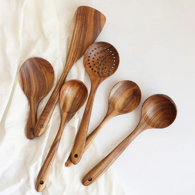

Thailand Teak Wood Long Handle Wooden Spatula Rice Spoon Non-stick Wooden Leaky Spoon Household Wooden Kitchen Utensils