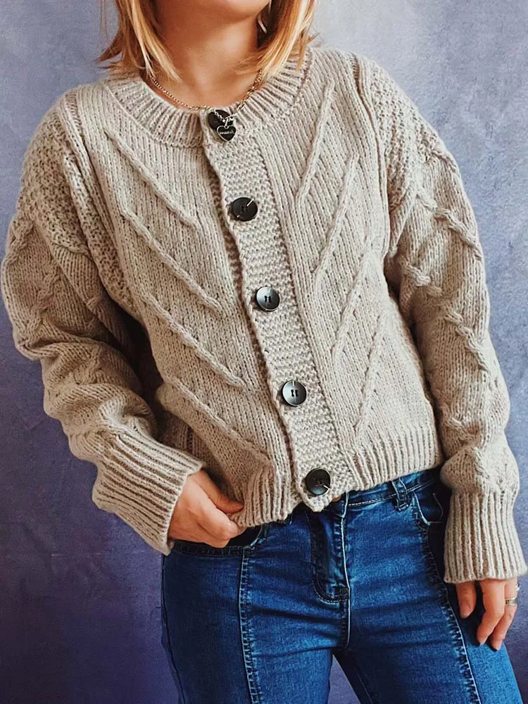 

Women Cardigan Sweaters Autumn Winter Crochet Short Jacket Solid Knitted Tops Single Breasted Loose Knitwear Coat Pull Femme