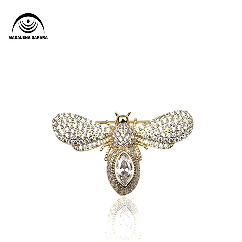 MADALENA SARARA AAAA Цирконий и кристалл инкрустированная жемчугом брошь гол покрытая медь пчела стиль тонкая Брошь булавка для женщин ювелирные изделия