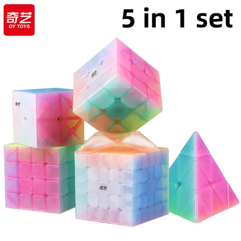 

QiYi Jelly Color Speedcube 5 in 1 Set Professional Magic Cube Speed Puzzle 2x2 3x3 4x4 5x5 Pyraminx Original QY Toys Cubo Magico