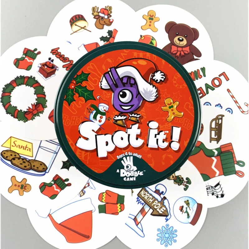 

22Styles 30/55pcs Dobble Cards Spot It Game Toy with Metal Box Jr Hip Kids Board ABCD Camping Animals Gift Holidays Christmas