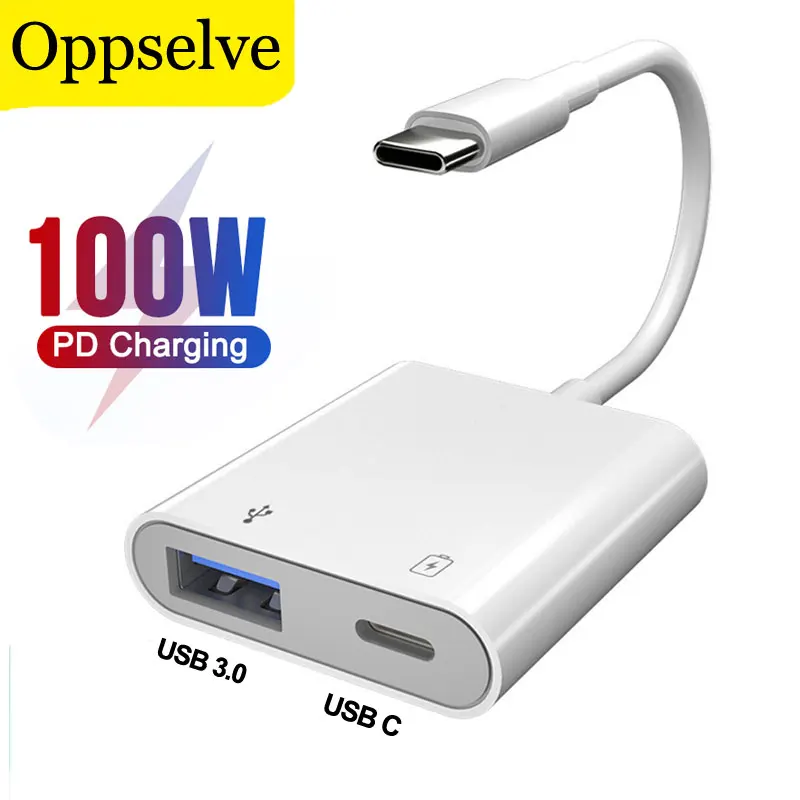 

2 In 1 Type-C Splitter OTG Adapter PD 100W Fast Charging Cable Type C To USB 3.0/USB C Conventer For Samsung Xiaomi Huawei Mouse