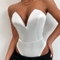 bodysuits strapless white summer corset tops women rompers 2022 v neck backless skinny sexy tube bodysuit off shoulder body tops
