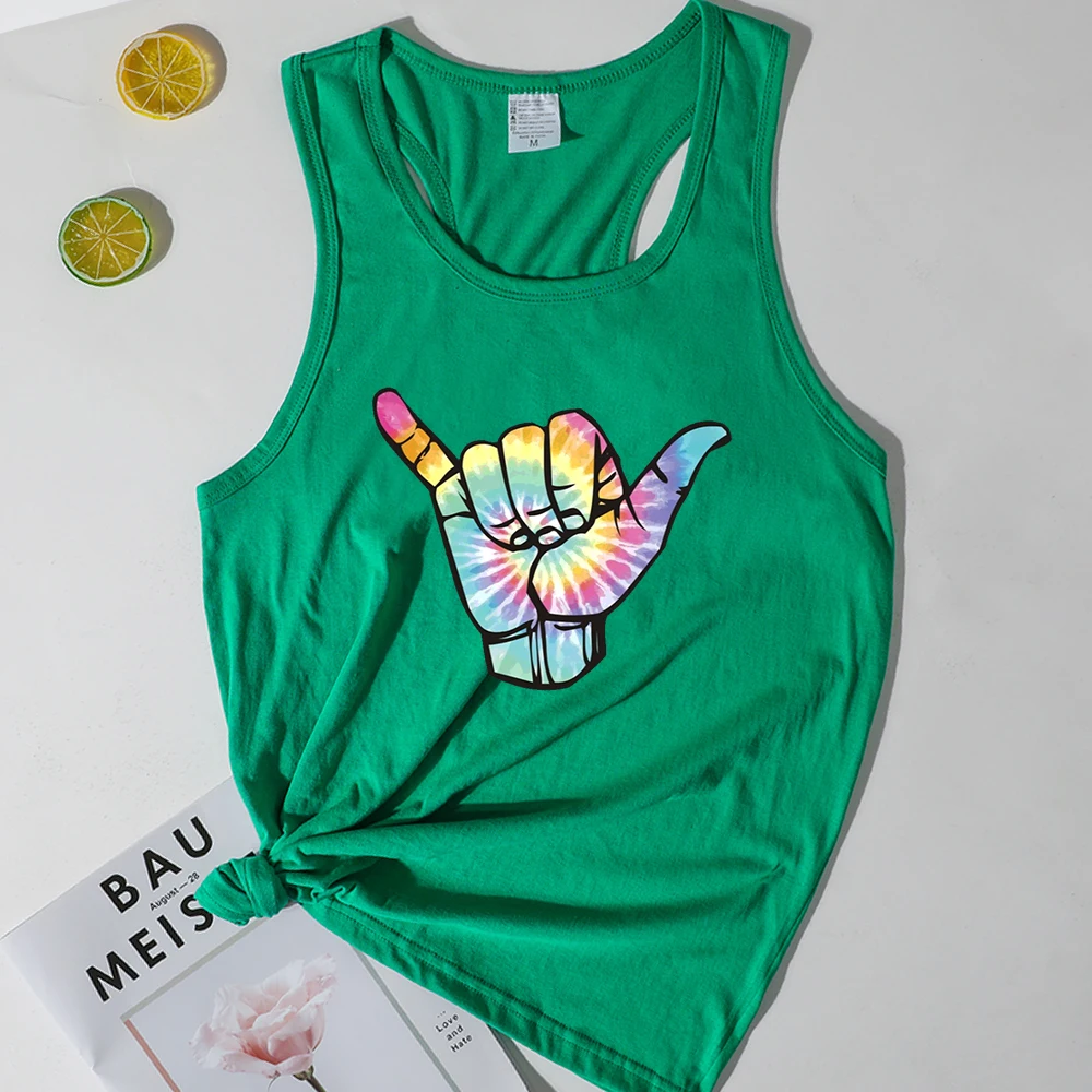 

Aloha Vacation Tank Top Woman Vintage Green Tops for Women Boho Black Top Beach Hawaii Tropical Womens Clothes Print L