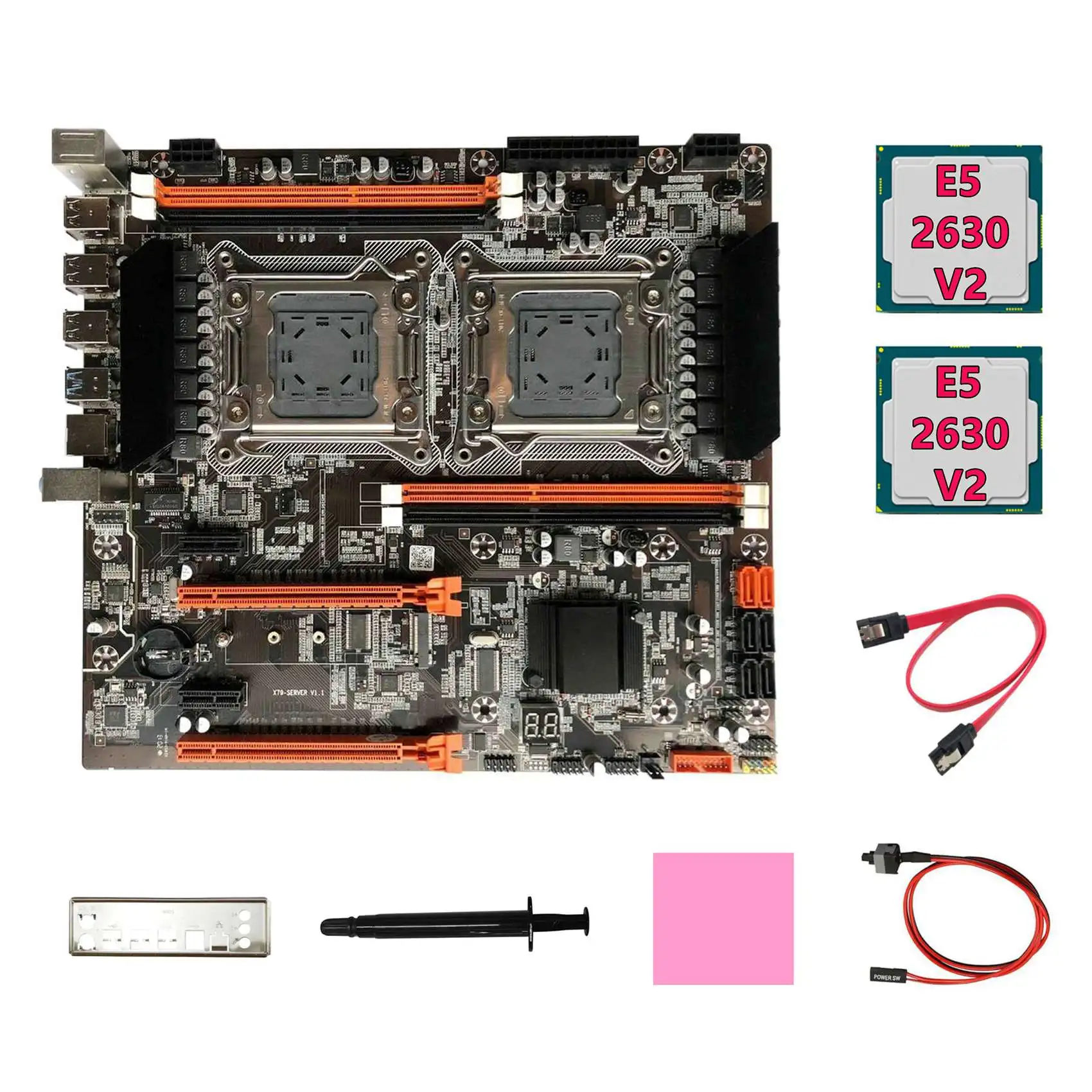 

Motherboard+2XE5 2630 V2 CPU+SATA Cable+Switch Cable+Baffle+Thermal Grease+Thermal Pad LGA2011 M.2 NVME X79 Motherboard
