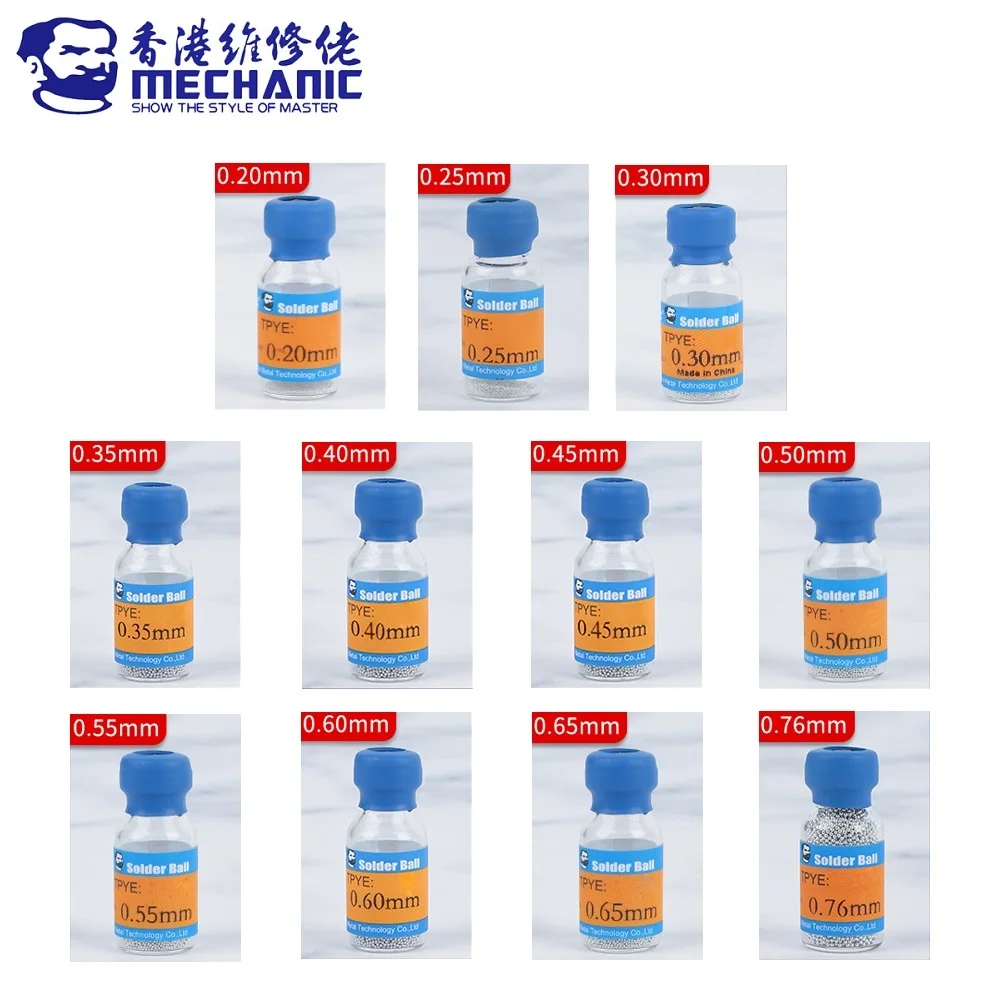 Шарики для пайки BGA серии MECHANIC XZ10 10 К/бутылка Sn63/Pb37 183 ℃ Шарик высокой чистоты 0 2-0 76