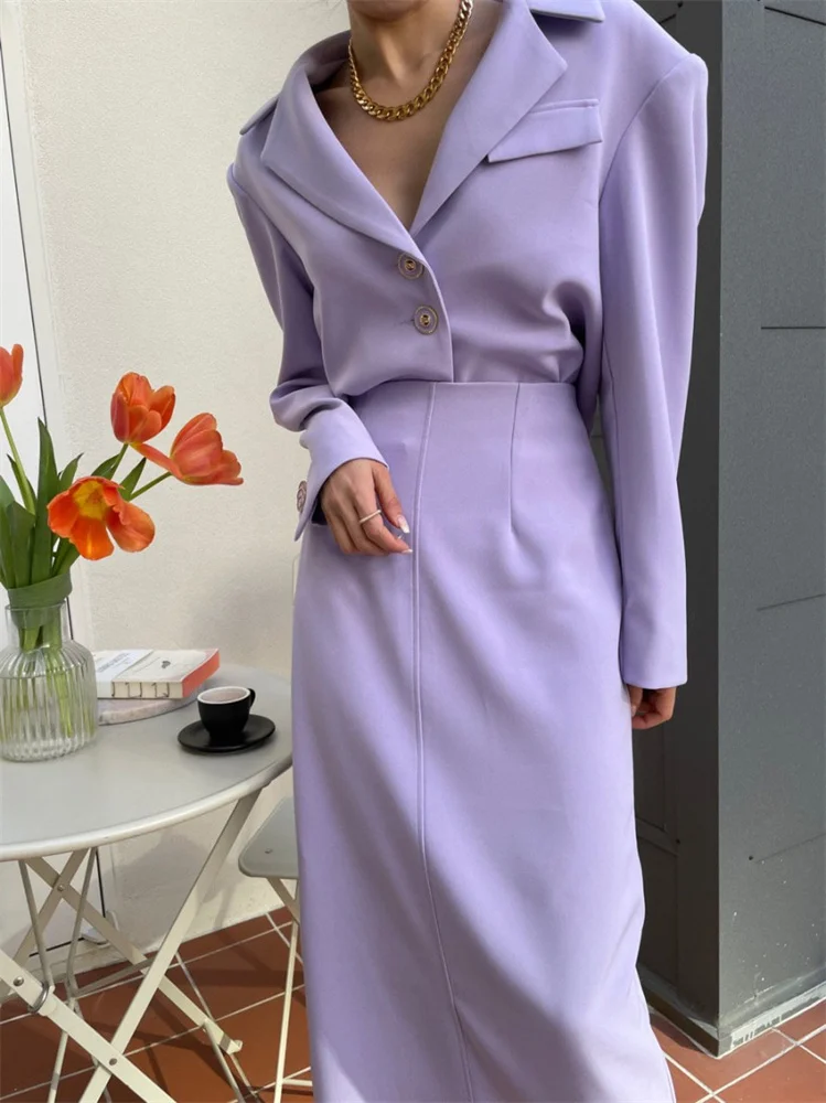 

Женский винтажный Костюм-двойка, комплект из двух предметов: пиджак с длинным рукавом и длинная юбка с высокой талией в Корейском стиле