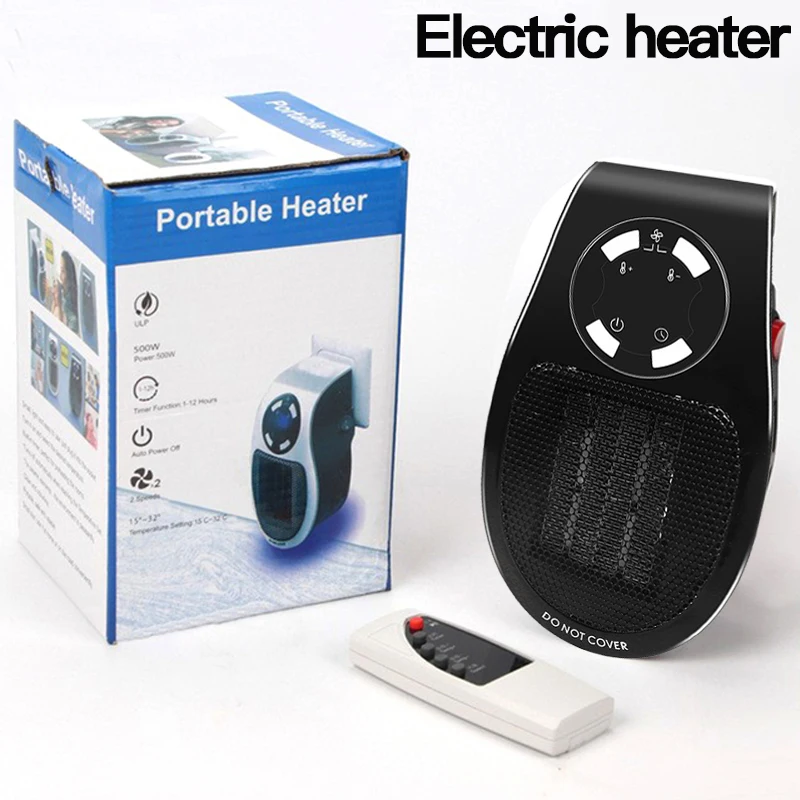 

Electric Heater Portable Heater Plug in Wall Room Heating Stove Mini Household Radiator Remote Warmer Machine 500W Device 220V