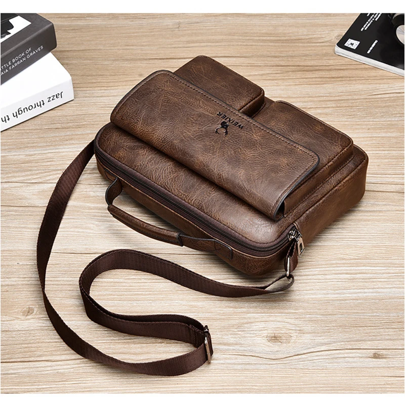 Vintage Shoulder Bag Mini Briefcase for Men Business Tote PU Leather Handbags Pouch Ipad Breifcases Square Side Crossbody Bag