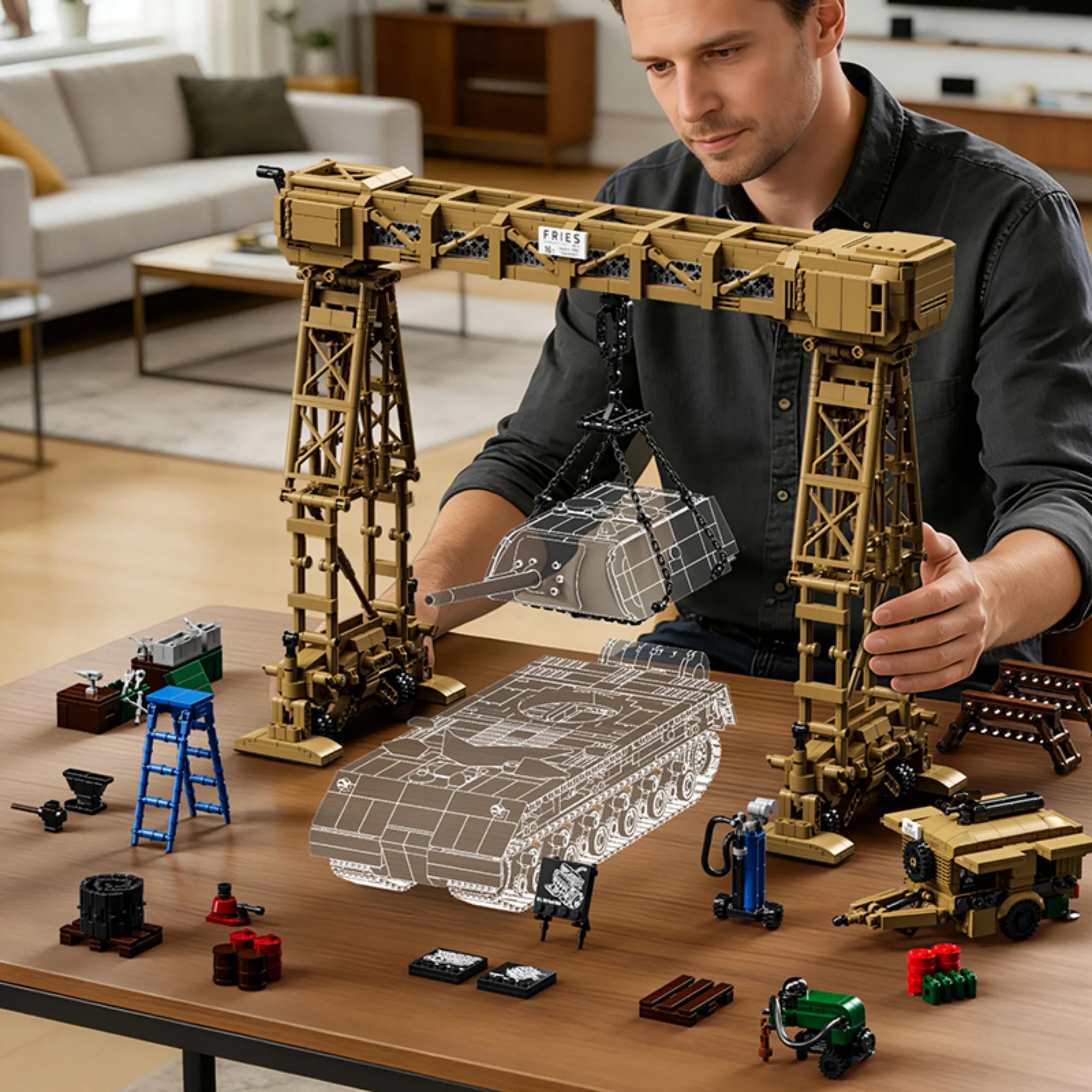 Фото Конструктор Rivers Gantry Crane (2803 детали), 97037, Классический военный тяжелый мобильный подъемный кран, игрушки-конструкторы для взрослых, подарки №4