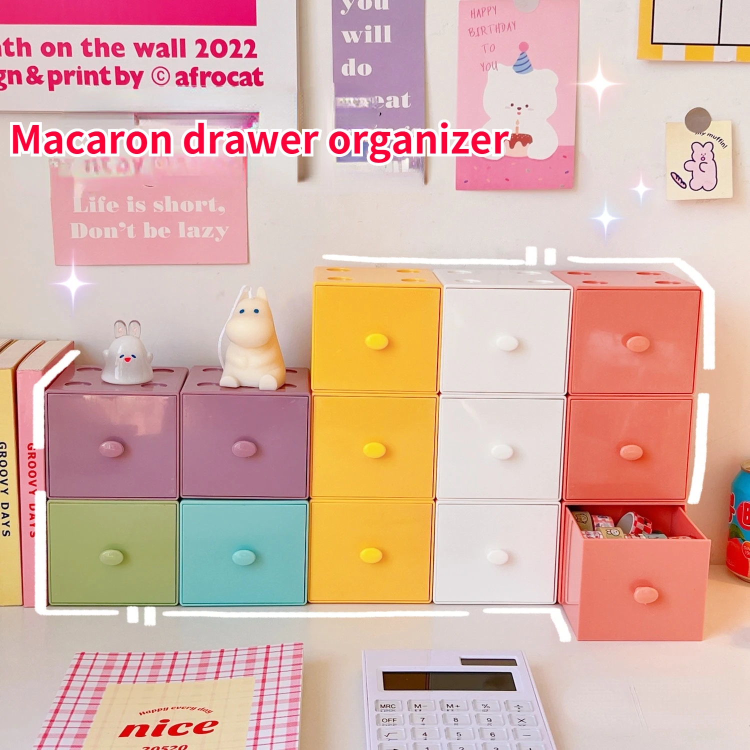 Desktop Macaron Square Storage Box Organizer contenitore combinazione gratuita Building Block scatola di immagazzinaggio cosmetici scatola di immagazzinaggio di gioielli
