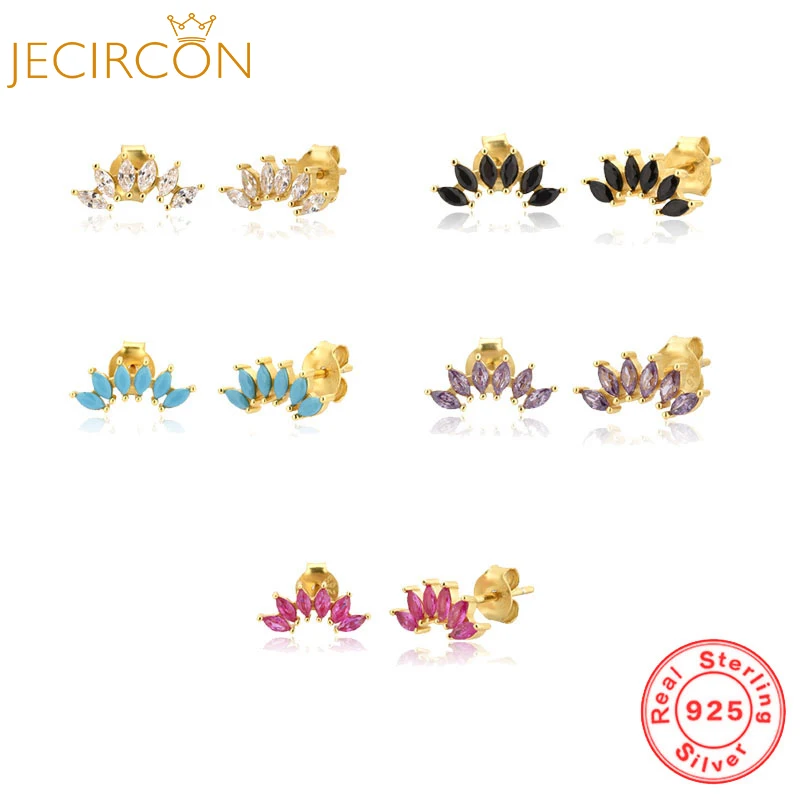 

JECIRCON 925 Sterling Silver Multicolor Zircon Stud Earrings for Women Inlaid White/Black/Red/Purple/Turquoise Earrings Jewelry