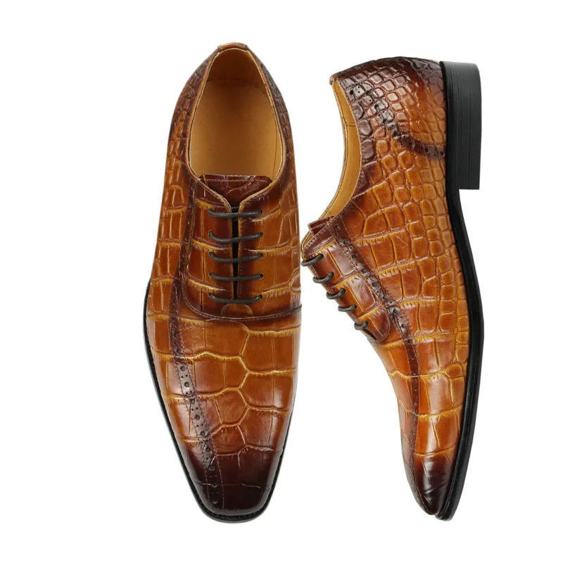 Men's Leather Shoes Elegant Party Crocodile Pattern Decorative Oxford Man Shoe Trend World Adult Fashion Products Pointed Toe