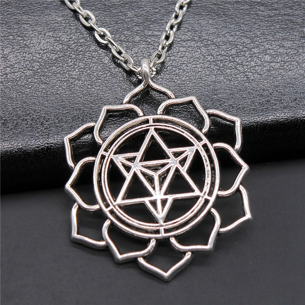 Простое античное серебряное ожерелье 39x32 мм с рисунком мандалы, Подвеска для женщин