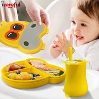 3pcsset baby silicone bowl plate with lid cup teether sets kids non slip suction hippo tableware set feeding dishes new arrival