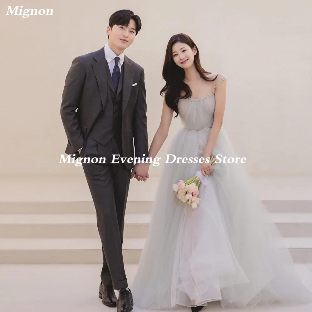 

Mignon Tulle A-line Boat Neck Ruffle Popular Prom Gown Floor-length Korea Elegant Formal Evening Party Dress for Women 2023