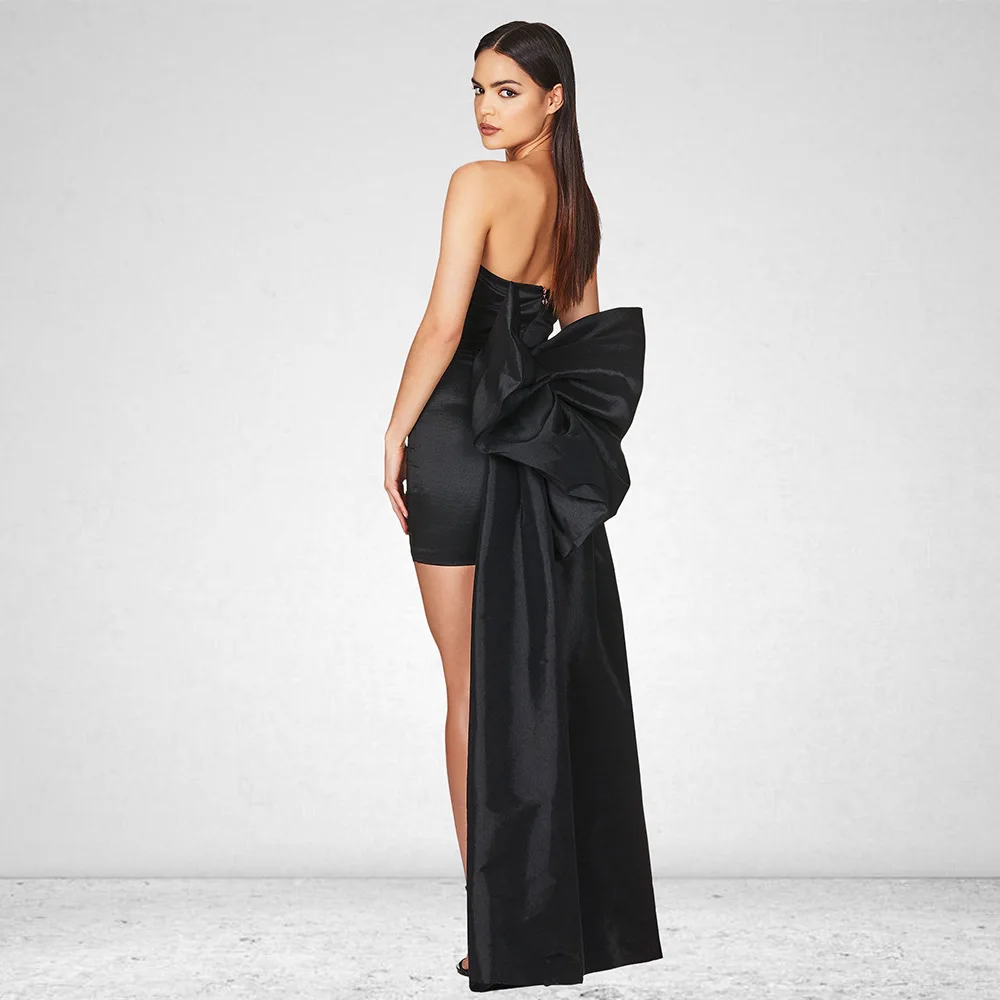 2022 Spring And Summer Women Black Sexy Pleated Wrapped Hip Bandeau Dress