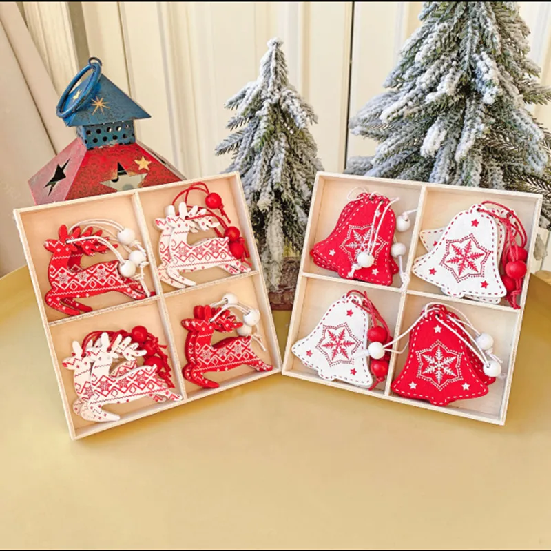 

Wooden Snowflake Reindeer Five Pointed Star Bell Small Pendant Christmas Tree Decorations Accessories