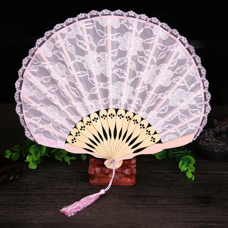 

Embroidered Lace Folding Fan Women 'S Folding Cheongsam Fan Dance Ancient Style Black Fan Portable Small Round Fan Summer