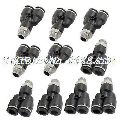 

10 x Air Piping 3 Ways 1/4" PT x 10mm Y Shaped Coupler Tube Quick Joint Fittings