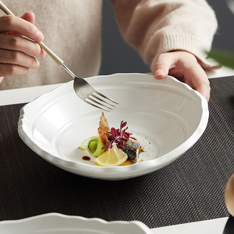 

FANCITY Oblique mouth salad bowl large commercial high-value Japanese ceramic creative hotel special tableware household large s